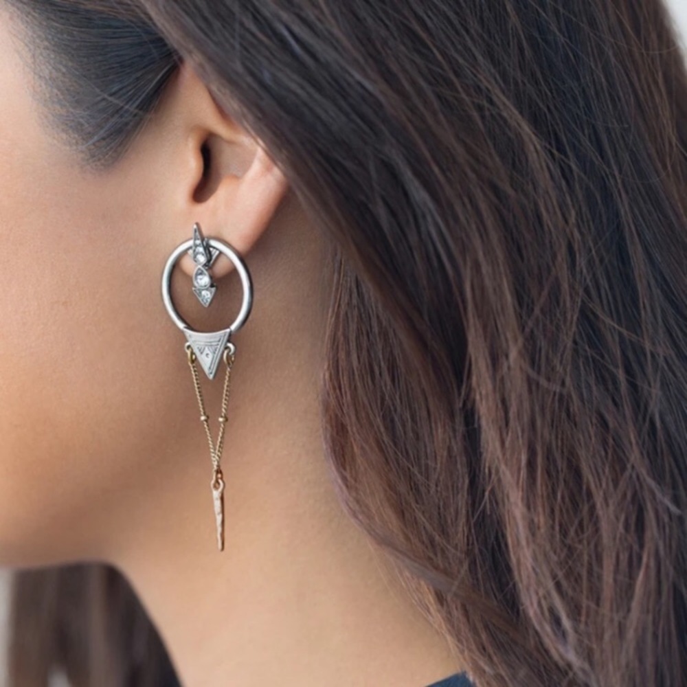New”Two Tone Diamond Boho Earrings - Picture 2 of 7